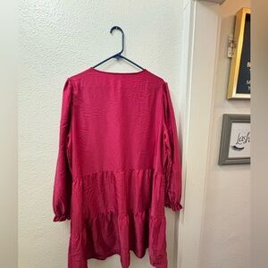 a magenta flare dress.